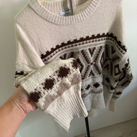 Old Navy Aztec Knit Sweater 2X Plus Size Neutral Geo Pattern Cozy 2X - Picture 4 of 9